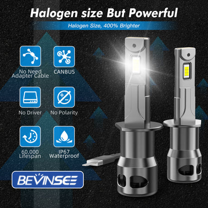 BEVINSEE Z26 H1 LED Headlight Fog Light Bulbs Canbus Error Free 6000K 12000LM