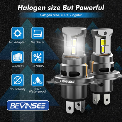 BEVINSEE Z26 HS1 H4 LED Motorcycle Headlight Bulbs Canbus White Light 70W 6000K