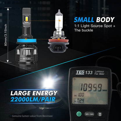 BEVINSEE V45 H11/H8/H9 LED Headlight Bulbs 22000 Lumens 6000K