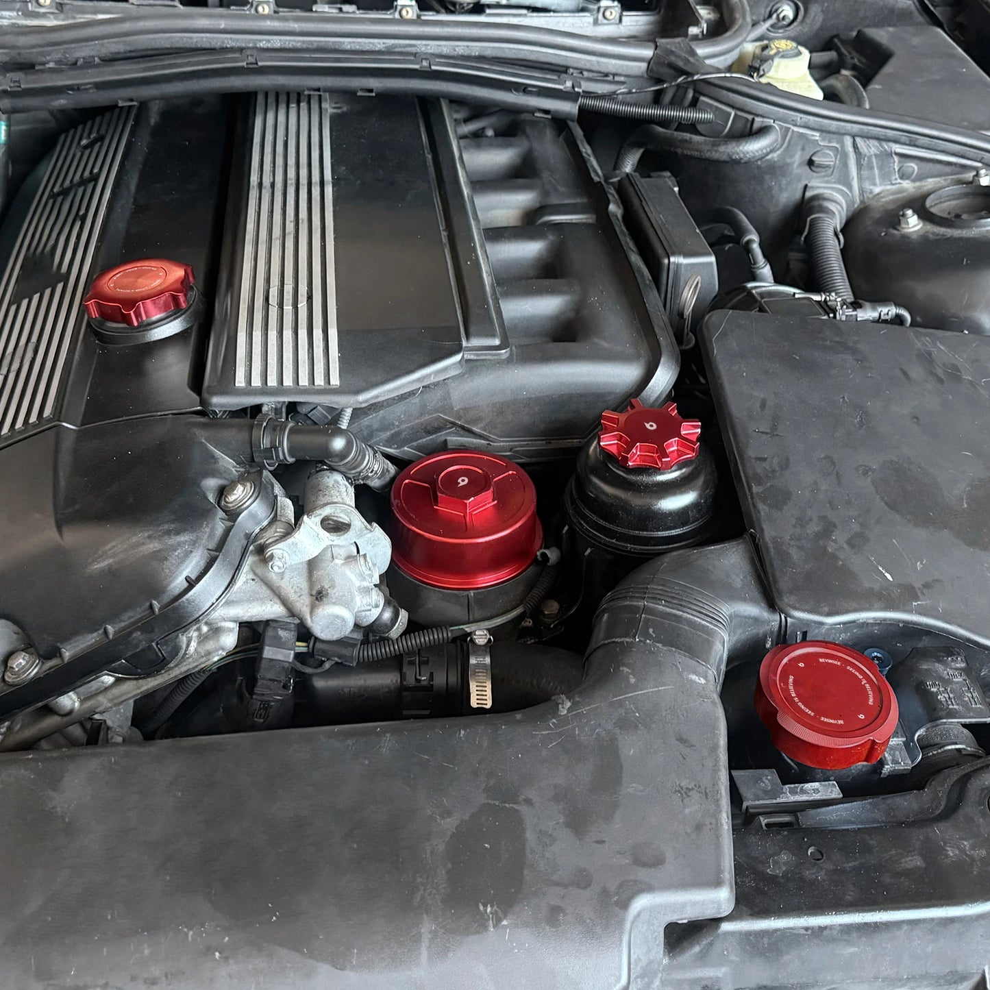 Aluminum Power Steering Reservoir&Oil Filler&Oil Filter&Coolant Cap Set for BMW E36 E46 E60 X3 Z3 M52 M52TU M54 M56 Engine