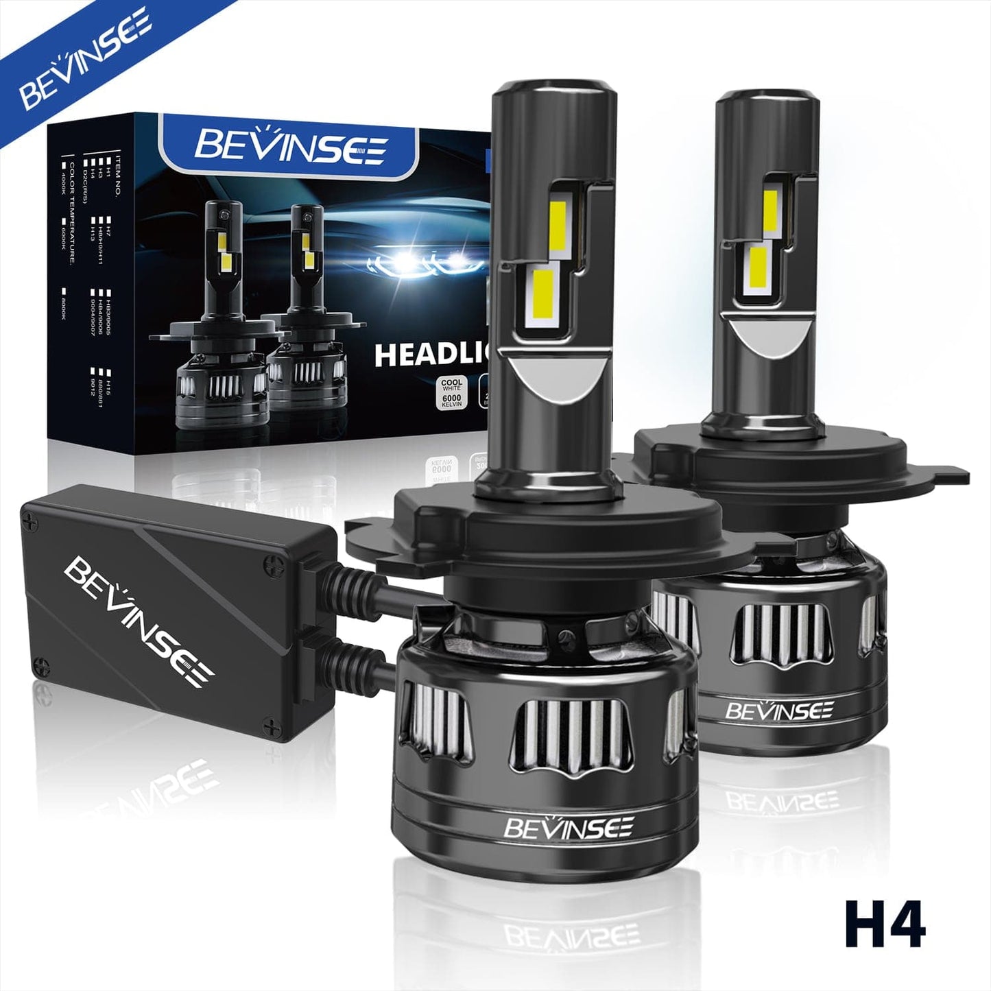 BEVINSEE V45 H4 9003 LED Headlight Bulb Super Bright 6000k