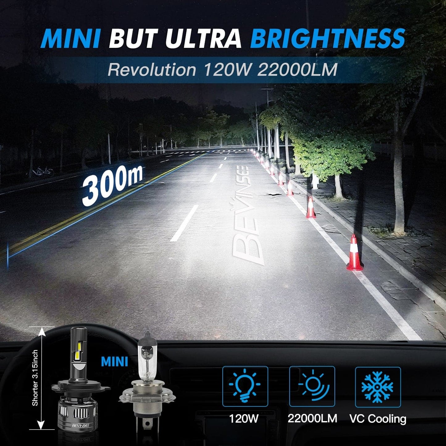 BEVINSEE V45 H4 9003 LED Headlight Bulb Super Bright 6000k