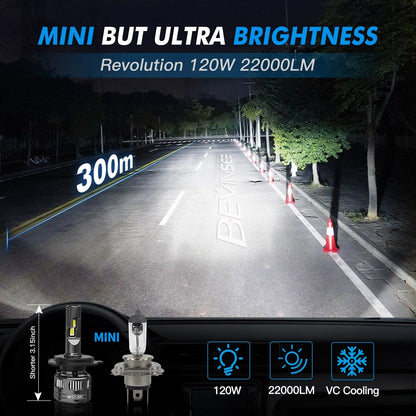 BEVINSEE V45 H4 9003 LED Headlight Bulb Super Bright 6000k