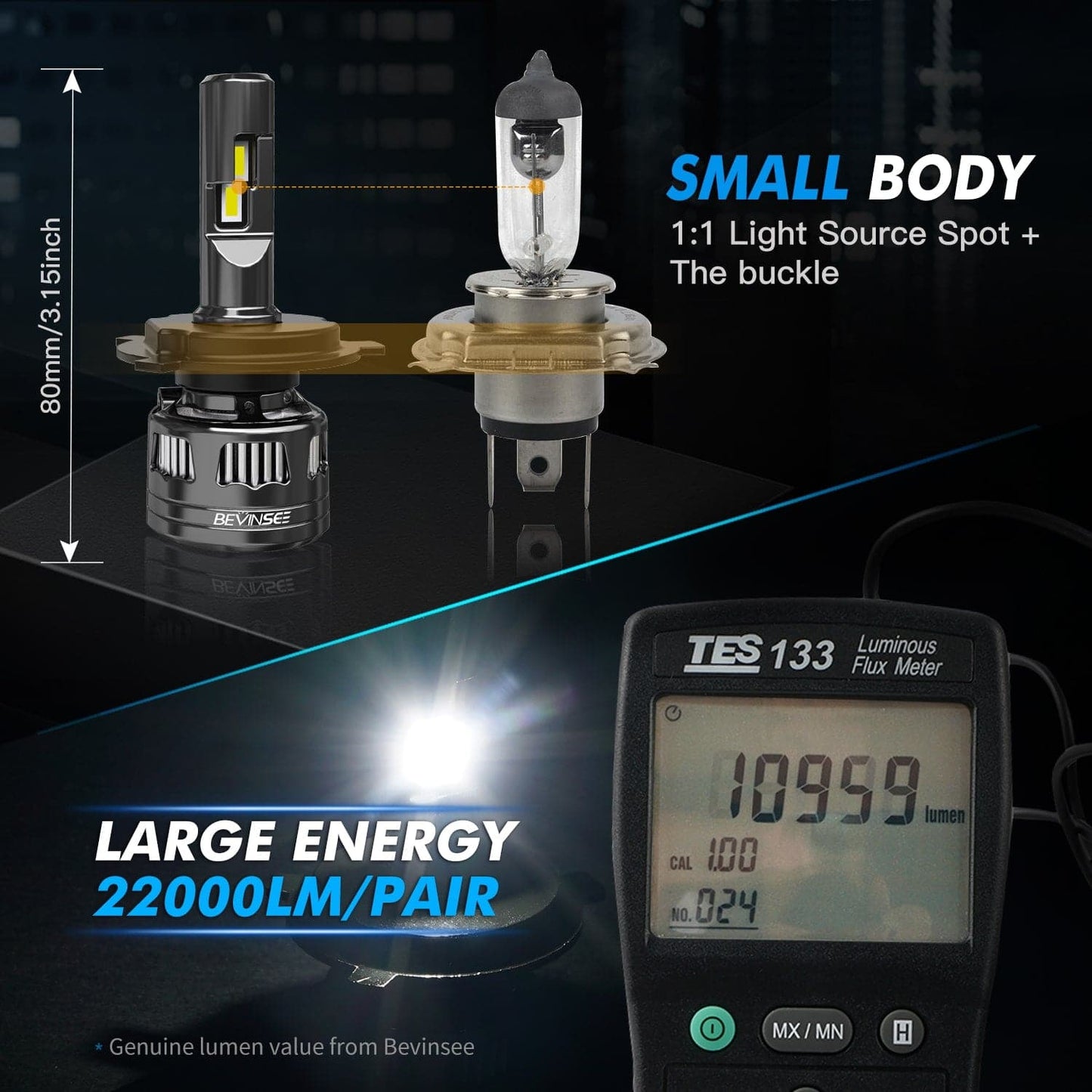 BEVINSEE V45 H4 9003 LED Headlight Bulb Super Bright 6000k