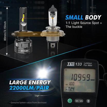 BEVINSEE V45 H4 9003 LED Headlight Bulb Super Bright 6000k